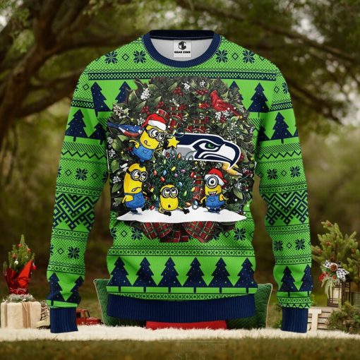 Seattle Seahawks Minion Christmas Ugly Sweater