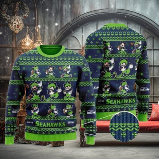 Seattle Seahawks Multi Mickey Ugly Christmas Sweaters