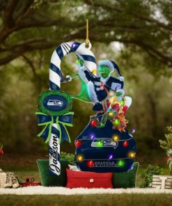 Seattle Seahawks NFL Custom Name Grinch Candy Cane 2 Sides Christmas Tree Decorations Ornament