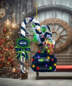 Seattle Seahawks NFL Custom Name Grinch Candy Cane Ornament 2 Side