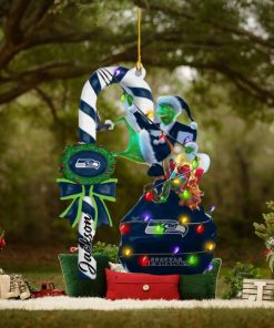 Seattle Seahawks NFL Custom Name Grinch Candy Cane Ornament 2 Side