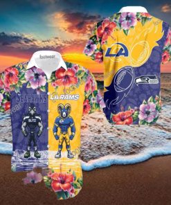Seattle Seahawks VS NFL Los Angeles Rams Mascot Seashell 3D Hawaiian Shirt For Summer