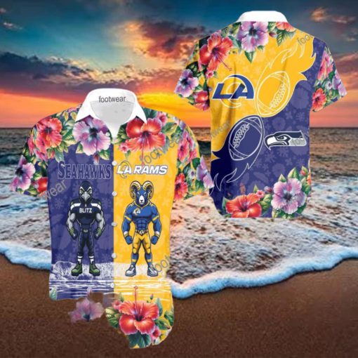 Seattle Seahawks VS NFL Los Angeles Rams Mascot Seashell 3D Hawaiian Shirt For Summer
