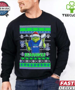 Seattle Seahawks X Grinch Christmas with Super Bowl Trophy ugly Christmas shirt