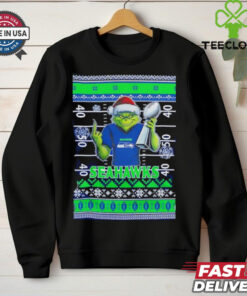 Seattle Seahawks X Grinch Christmas with Super Bowl Trophy ugly Christmas shirt