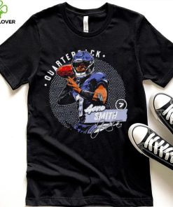 Seattle Seahawks football Geno Smith 7 player quarterback action pose signature dots shirt 1 Seattle Seahawks football Geno Smith 7 player quarterback action pose signature dots shirt