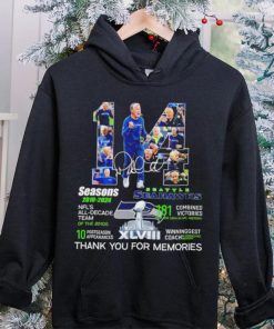 Seattle Seahawks football Pete Carroll 14 seasons 2010 2024 signature thank you for memories pose hoodie, sweater, longsleeve, shirt v-neck, t-shirt