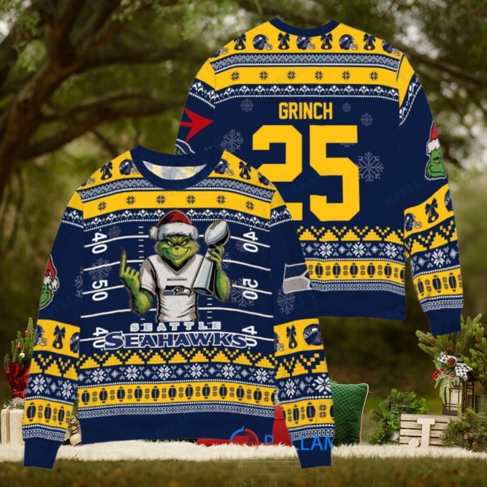 Seattle Seahawks x Grinch Christmas Dr. Seuss How the Grinch Stole Christmas with Super Bowl Trophy Custom Ugly Christmas Sweater Seattle Seahawks x Grinch Christmas Dr. Seuss How the Grinch Stole Christmas with Super Bowl Trophy Custom Ugly Christmas Sweater
