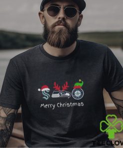 Seattle Teams Sport Logo Seattle Kraken Seattle Seahawks And Seattle Mariners Merry Christmas 2023 T Shirt