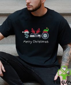 Seattle Teams Sport Logo Seattle Kraken Seattle Seahawks And Seattle Mariners Merry Christmas 2023 T Shirt