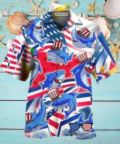 Shark Funny USA Flag Independence Day Hawaiian Shirt