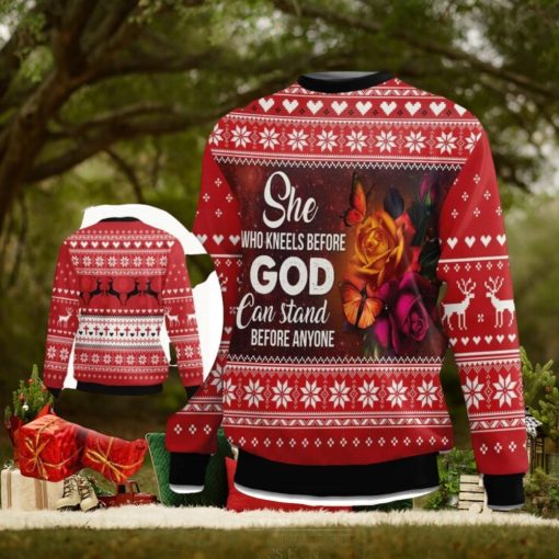 She Who Kneels Before God Can Stand Before Anyone Ugly Christmas Sweater