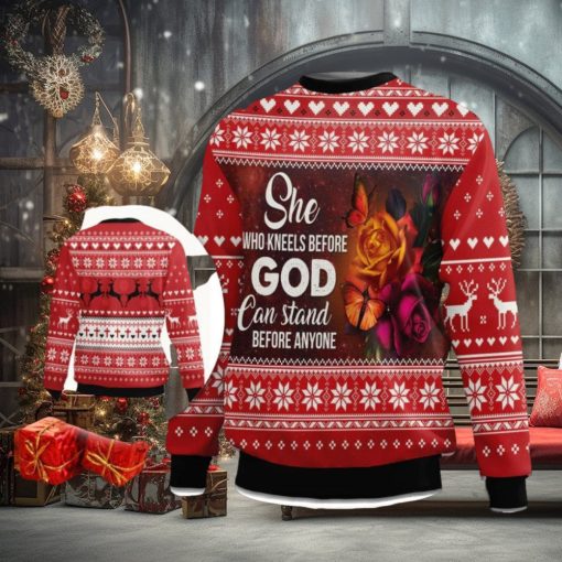 She Who Kneels Before God Can Stand Before Anyone Ugly Christmas Sweater