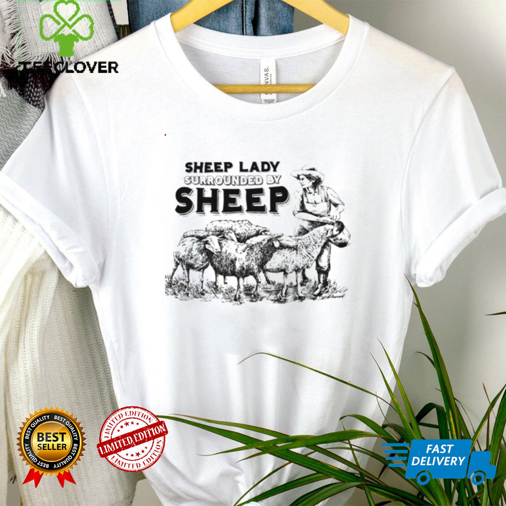 Sheep lady surrounded by sheep shirt tee