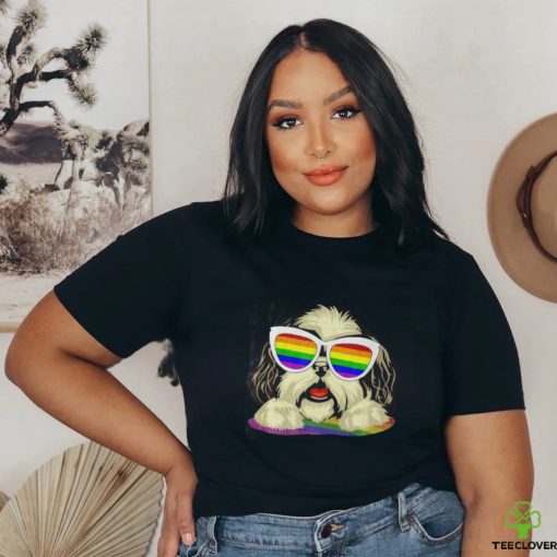 Shih Tzu Dog Gay Pride Flag Sunglasses LGBT   Dog Lovers shirt