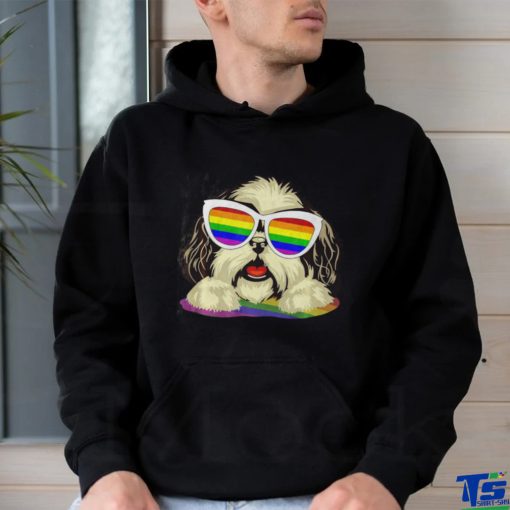 Shih Tzu Dog Gay Pride Flag Sunglasses LGBT   Dog Lovers shirt
