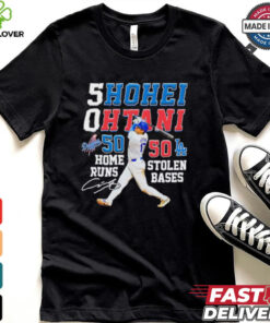 Shohei Ohtani 50 home runs 50 stolen bases signature shirt 2 Shohei Ohtani 50 home runs 50 stolen bases signature shirt
