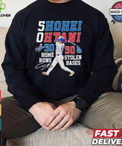 Shohei Ohtani 50 home runs 50 stolen bases signature shirt 3 Shohei Ohtani 50 home runs 50 stolen bases signature shirt