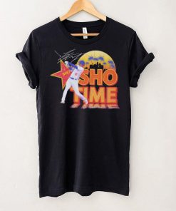 Shohei Ohtani Los Angeles Dodgers baseball player pose Sho time skyline signature shirt