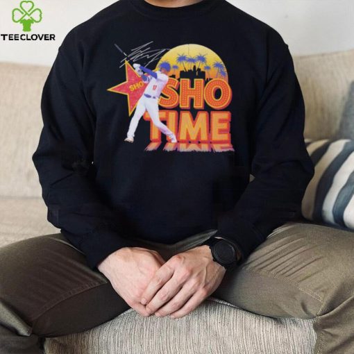 Shohei Ohtani Los Angeles Dodgers baseball player pose Sho time skyline signature shirt