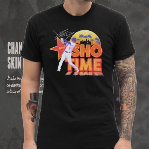 Shohei Ohtani Los Angeles Dodgers baseball player pose Sho time skyline signature shirt