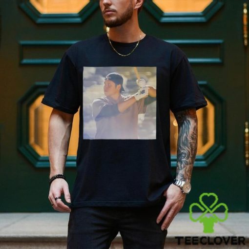 Shohei Ohtani Los Angeles Dodgers slugger swing photo shirt