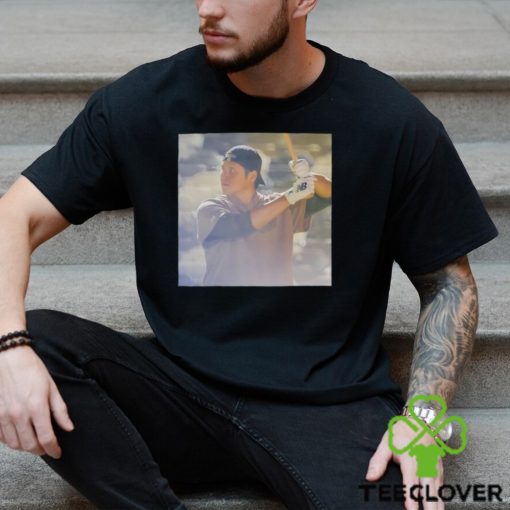 Shohei Ohtani Los Angeles Dodgers slugger swing photo shirt