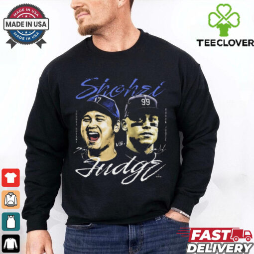 Shohei Ohtani Los Angeles Dodgers vs. Aaron Judge New York Yankees Heavyweight Showdown Signatures t shirt