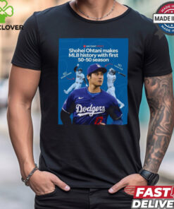 Shohei Ohtani Makes MLB History With First 50 50 Season Poster t shirt 1 Shohei Ohtani Makes MLB History With First 50 50 Season Poster t shirt