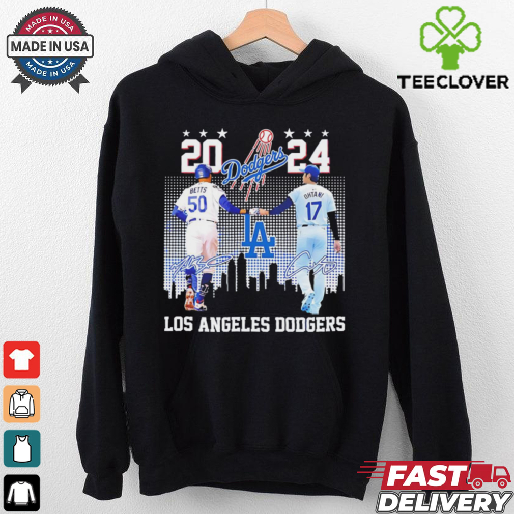 Shohei Ohtani Mookie Betts Los Angeles Dodgers 2024 skyline signature shirt Shohei Ohtani Mookie Betts Los Angeles Dodgers 2024 skyline signature shirt