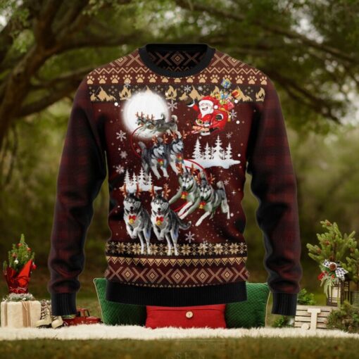 Siberian Husky And Reindeers Car Ugly Christmas Sweater