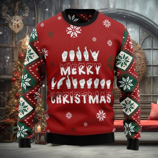 Sign Language Merry Ugly Christmas Sweater Thankgiving Gift Men Women