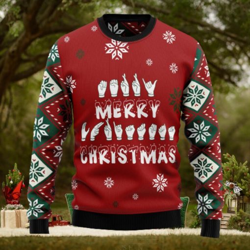 Sign Language Merry Ugly Christmas Sweater Thankgiving Gift Men Women