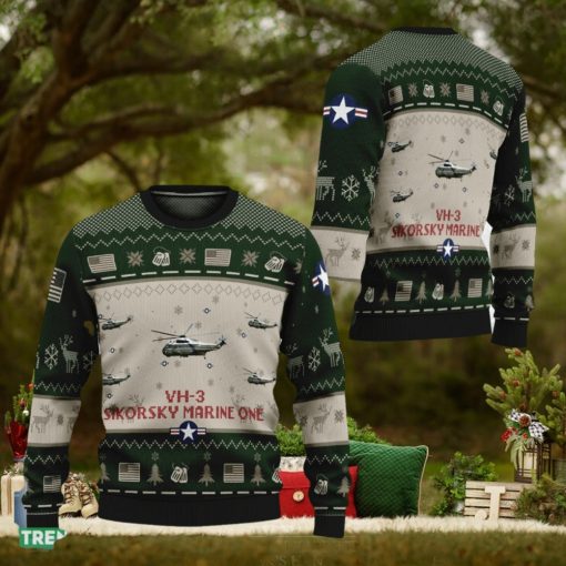 Sikorsky VH 3 Marine One Aircraft VH3 Ugly Christmas Green 3D Sweater For Veteran