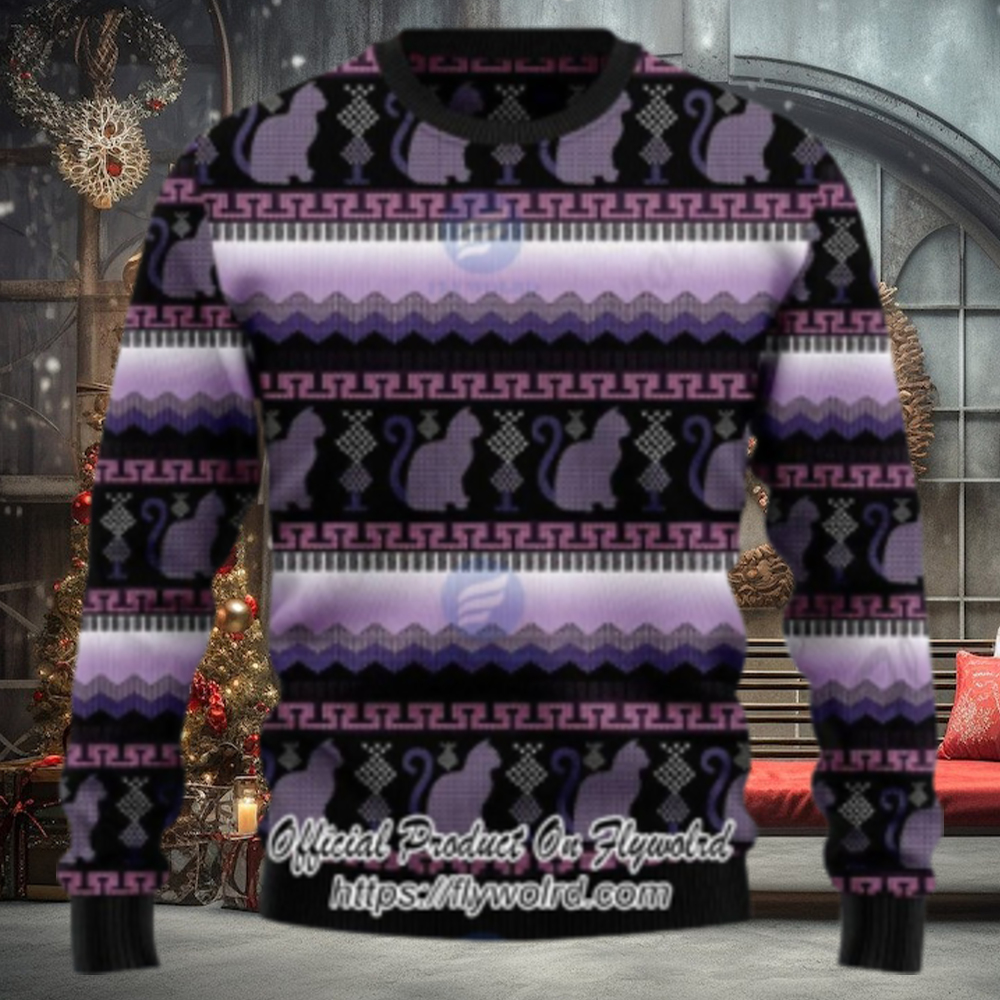 Silhouette Cats Purple Xmas Ugly Christmas Sweater Silhouette Cats Purple Xmas Ugly Christmas Sweater