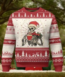 Skeleton Christmas Ugly Christmas Sweater Dead Inside But Caffeinated Coffee Addict Xmas Vibe