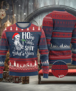 Skeleton Christmas Ugly Christmas Sweater Ho Ho Holy Shit What A Year Funny Boujee Xmas Vibe