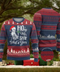 Skeleton Christmas Ugly Christmas Sweater Ho Ho Holy Shit What A Year Funny Boujee Xmas Vibe