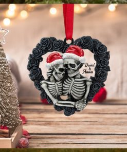 Skeleton Couple   Personalized Ornament, Black Rose Heart Shape, Christmas Tree Decor