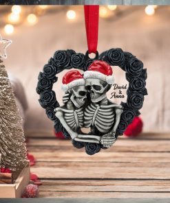 Skeleton Couple   Personalized Ornament, Black Rose Heart Shape, Christmas Tree Decor