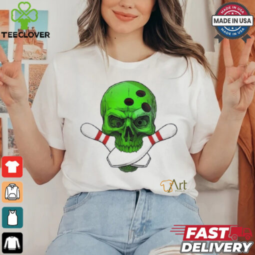 Skeleton Head Skull Bowling Ball & Pins Happy Halloween Day Shirt