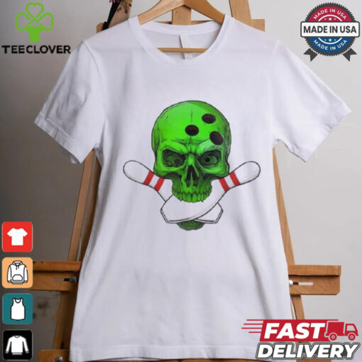 Skeleton Head Skull Bowling Ball & Pins Happy Halloween Day Shirt