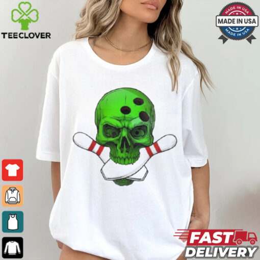 Skeleton Head Skull Bowling Ball & Pins Happy Halloween Day Shirt