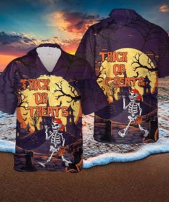 Skeleton Player Baseball Halloween Hawaiian Shirt Beach Shirt For Men Women