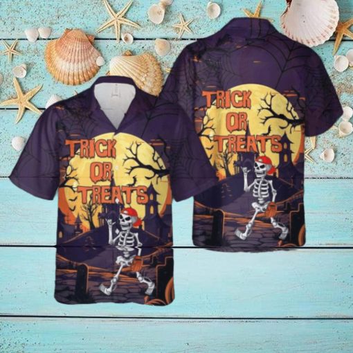 Skeleton Player Baseball Halloween Hawaiian Shirt Beach Shirt For Men Women