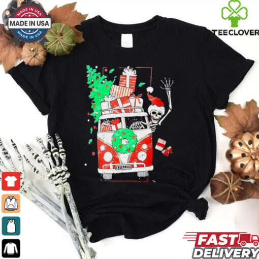 Skeleton Santa drive Volkswagen car Christmas shirt