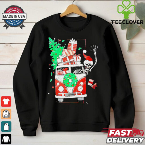 Skeleton Santa drive Volkswagen car Christmas shirt