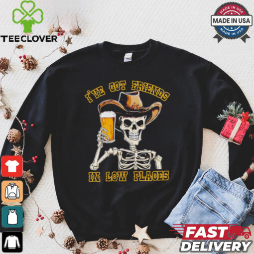 Skeleton drinking beer I’ve friends in low places Halloween shirt