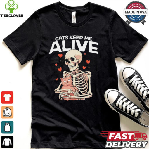 Skeleton hug cats keep me alive shirt
