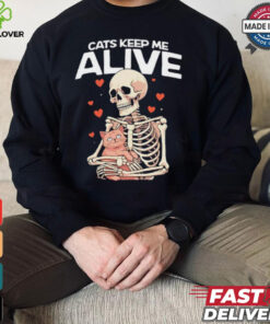 Skeleton hug cats keep me alive shirt